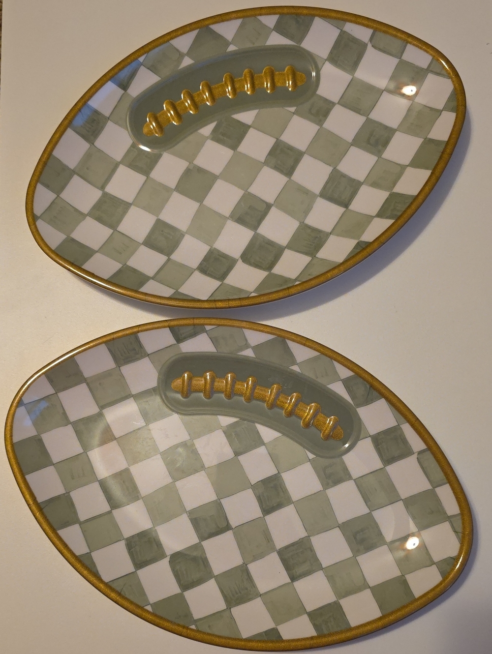 Football Serving Trays - Green And White Checkers with Gold Trim Melamine - Set